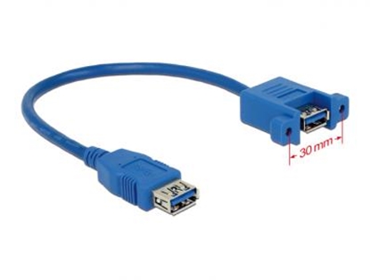 Attēls no Delock Cable USB 3.0 Type-A female  USB 3.0 Type-A female panel-mount 25 cm