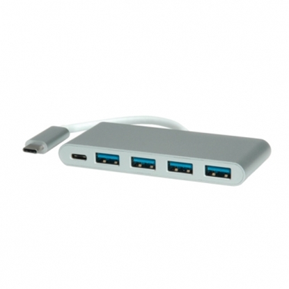Attēls no ROLINE USB 3.1 Hub, 4 Ports, Type C connection cable, with Power Supply (PD)