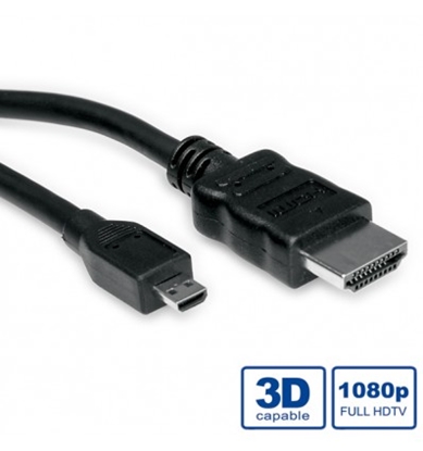 Attēls no VALUE HDMI High Speed Cable + Ethernet, A - D, M/M, 2 m