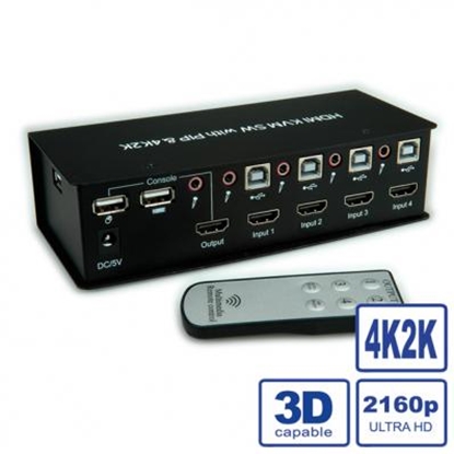 Attēls no VALUE KVM Switch, 1 User - 4 PCs, HDMI 4K2K, USB, Audio; USB Hub
