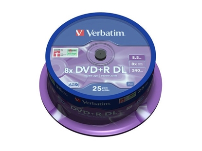 Изображение 1x25 Verbatim DVD+R Double Layer 8x Speed, 8,5GB matt silver