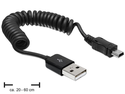 Attēls no Delock Cable USB 2.0-A male  USB mini male coiled cable