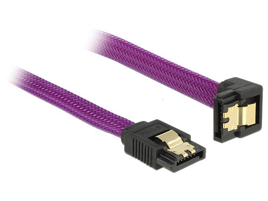 Picture of Delock SATA cable 6 Gbs 30 cm down  straight metal purple Premium