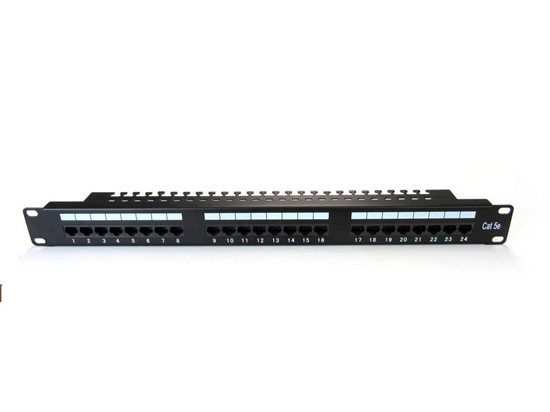 Picture of Patch panel 19" 24 porty, kat.5e, U/UTP, 1U, wspornik kablowy, czarny (kompletny)