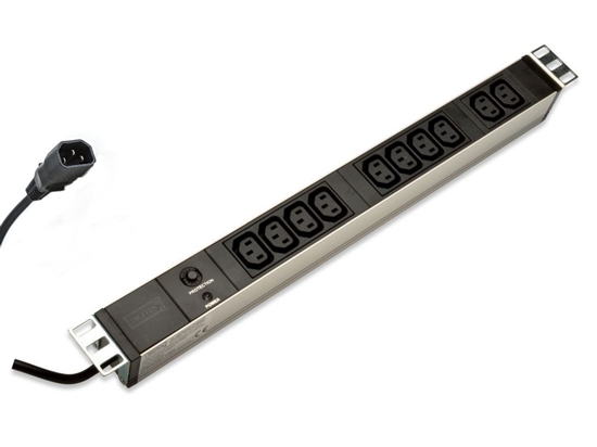 Picture of Digitus aluminum outlet strip, 10 outlets, 2 m supply IEC C14 plug