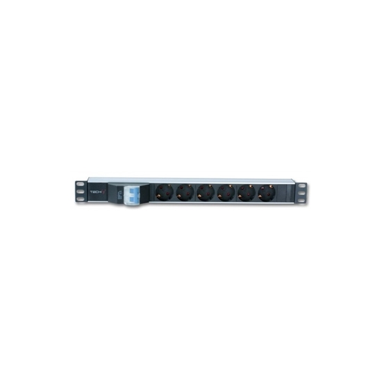 Изображение Listwa zasilająca Rack 19 cali 1U 250V/16A 6xSCHUKO, 3m