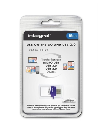 Изображение Integral MICRO FUSION USB 3.0 OTG USB flash drive 16 GB USB Type-A / Micro-USB 3.2 Gen 1 (3.1 Gen 1) White