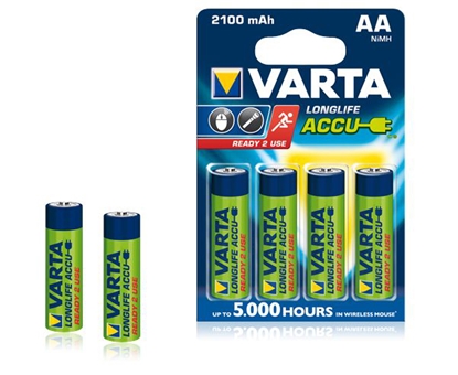 Attēls no 1x4 Varta Rechargeable Accu AA Ready2Use NiMH 2100 mAh Mignon