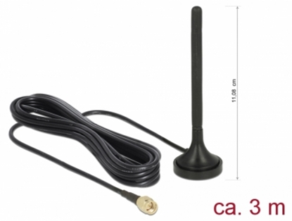 Attēls no Delock LTE Antenna SMA plug 2 dBi fixed omnidirectional with magnetic base and connection cable RG-174 3 m outdoor black