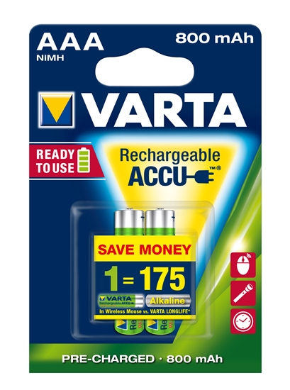 Picture of 1x2 Varta Rechargeable Accu AAA Ready2Use NiMH 800 mAH Micro