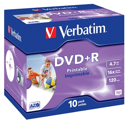 Attēls no 1x10 Verbatim DVD+R 4,7GB Jewel 16x Speed, printable