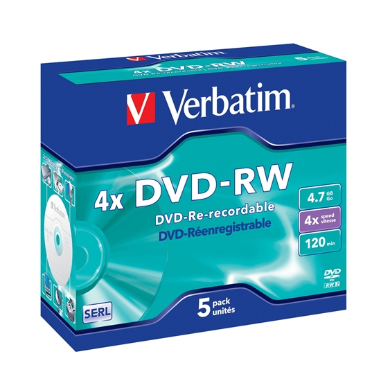 Picture of 1x5 Verbatim DVD-RW 4,7GB 4x Speed, Jewel Case