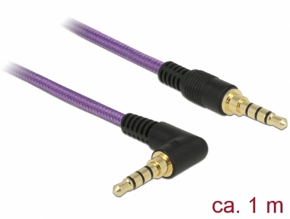 Attēls no Delock Stereo Jack Cable 3.5 mm 4 pin male > male angled 1 m purple