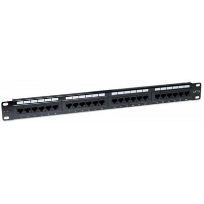 Attēls no Patch panel 1U UTP 24xR J45 Cat.6, czarny