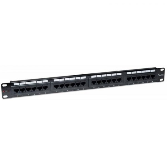 Picture of Patch panel 1U UTP 24xR J45 Cat.6, czarny