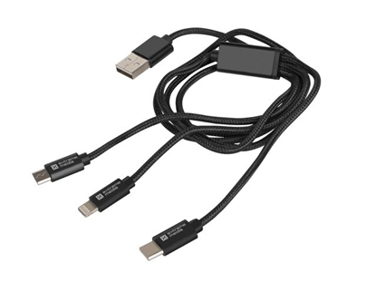 Attēls no Natec | NKA-1202 | USB-A to Micro USB, Lightning, USB-C 1 m | Black