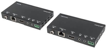 Picture of Manhattan 4K HDMI HDBaseT over Ethernet Extender Kit, Extends Distances of 4K@30Hz up to 40m and 1080p up to 70m Using Single Ethernet Cable, Power over Cable, IR/RS232 Support (With Euro 2-pin plug), Box