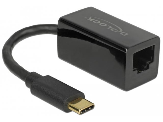 Picture of Delock Adapter SuperSpeed USB (USB 3.1 Gen 1) with USB Type-C™ male > Gigabit LAN 10/100/1000 Mbps compact black