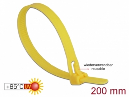Attēls no Delock Cable ties reusable heat-resistant L 200 x W 7.5 mm 100 pieces yellow