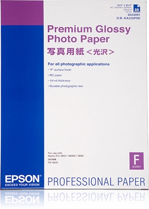 Picture of Epson Premium Glossy Photo Paper A2, 25 Sheet, 255g    S042091