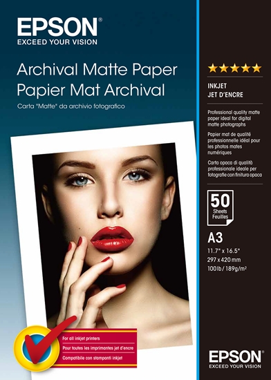 Изображение Epson Archival Matte Paper A 3, 50 Sheet, 189 g    S 041344
