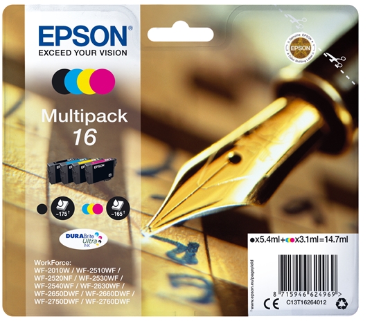 Picture of Epson DURABrite Ultra Multipack T 162 BK/C/M/Y            T 1626