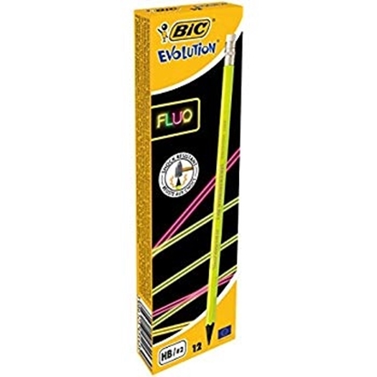 Picture of BIC Graphite pencils EVOLUTION FLUO WHITH ERASER, 12pcs