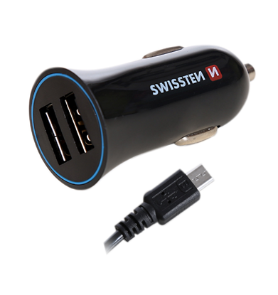 Изображение Swissten Car charger 12V - 24V / 1A + 2.1A and Micro USB Cable 1.5m