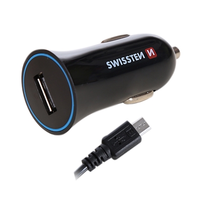 Attēls no Swissten Car charger 12 / 24V / 1A whit Micro USB Cable 1.5m