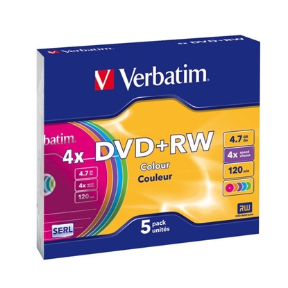 Picture of Matricas DVD+RW Verbatim 4.7GB 4x Colour, 5 Pack Slim