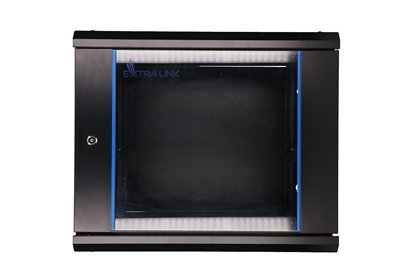 Picture of Szafka wisząca rack 9U 600x450 czarna szklane drzwi 