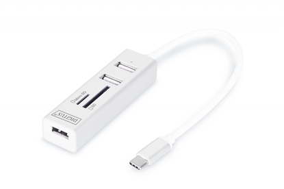 Attēls no DIGITUS USB-C-Hub  3-Port 2.0->3xA2.0 1xReader in.Kabel weiß