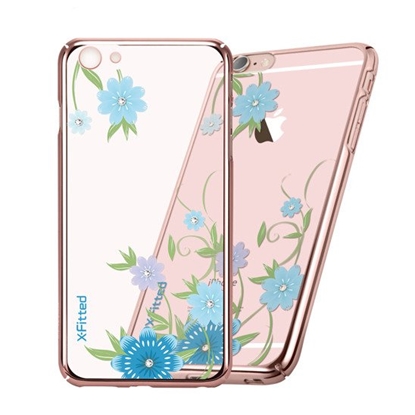 Picture of X-Fitted Plastic Case With Swarovski Crystals for Apple iPhone 6 / 6S Rose gold / Blue Flowers