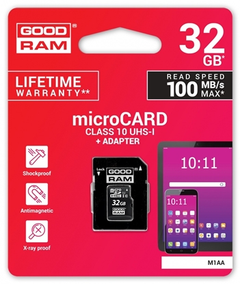 Obrazek Goodram 32GB microSDHC class 10 UHS I + Adapter