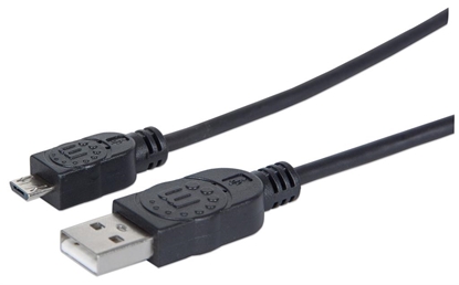 Picture of Manhattan USB-A to Micro-USB Cable, 0.5m, Male to Male, Black, 480 Mbps (USB 2.0), Equivalent to USBAUB50CMBK, Hi-Speed USB, Lifetime Warranty, Polybag