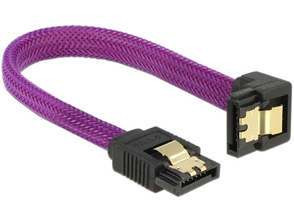 Attēls no Delock SATA cable 6 Gbs 10 cm down  straight metal purple Premium
