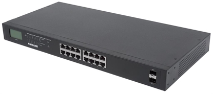 Attēls no Intellinet 16-Port Gigabit Ethernet PoE+ Switch with 2 SFP Ports, LCD Display, IEEE 802.3at/af Power over Ethernet (PoE+/PoE) Compliant, 370 W, Endspan, 19" Rackmount (Euro 2-pin plug)