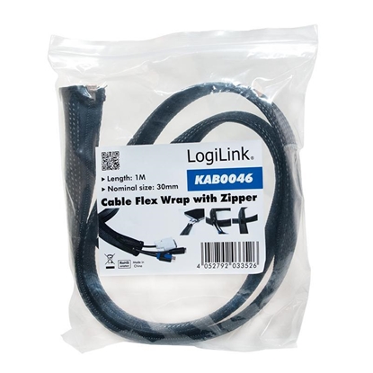 Изображение Logilink Cable FlexWrap with Zipper, 1m, 30mm, black Logilink