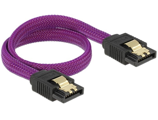 Изображение Delock SATA cable 6 Gbs 30 cm straight  straight metal purple Premium