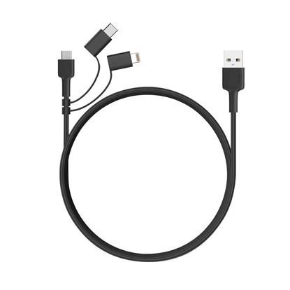 Picture of CB-BAL5 3w1 kabel micro USB | USB-C | Lightning | 1.2m nylonowy oplot czarny