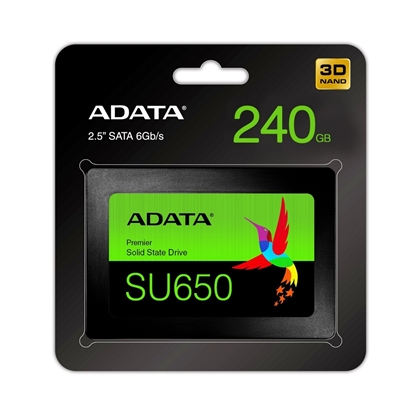 Attēls no SSD|ADATA|SU650|240GB|SATA 3.0|Write speed 450 MBytes/sec|Read speed 520 MBytes/sec|2,5"|TBW 140 TB|MTBF 2000000 hours|ASU650SS-240GT-R