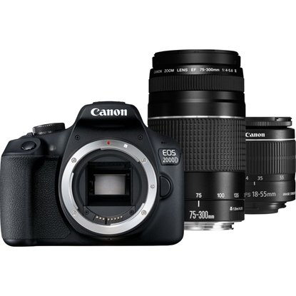 Изображение Canon EOS 2000D + EF-S 18-55mm f/3.5-5.6 IS II + EF 75-300mm f/4-5.6 III SLR Camera Kit 24.1 MP CMOS 6000 x 4000 pixels Black