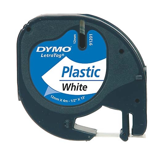 Picture of Dymo Letratag Plastic tape white 12mm x 4m            91221