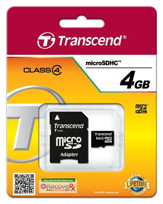Изображение MEMORY MICRO SDHC 4GB W/ADAPT/CLASS4 TS4GUSDHC4 TRANSCEND