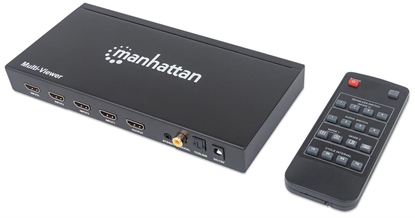 Attēls no Manhattan 1080p 4-Port HDMI Multiviewer Switch, Switch with Four Inputs on One Display, Video Bandwidth Amplifier, Remote Control, Black, Three Year Warranty, Box