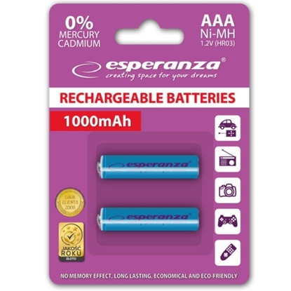 Picture of Esperanza EZA101B RECHARGED HR03 1000MAH ALWAYS READY BLISTER PACK 2PCS.