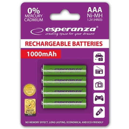 Picture of Esperanza EZA102G RECHARGED HR03 1000MAH ALWAYS READY BLISTER PACK 4PCS.