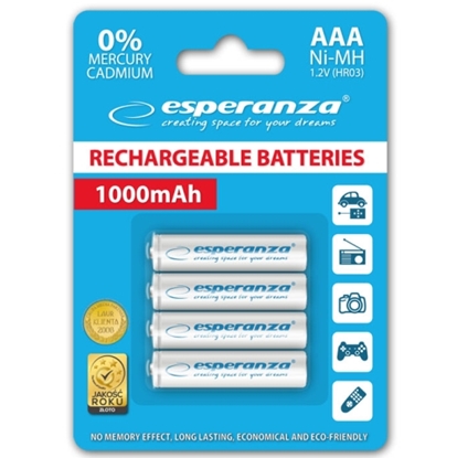 Изображение Esperanza EZA102W RECHARGED HR03 1000MAH ALWAYS READY BLISTER PACK 4PCS.