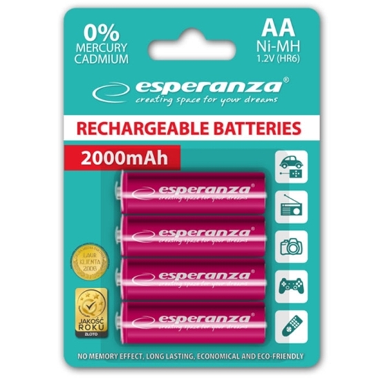 Picture of Esperanza EZA104R PRECHARGED HR6 2000MAH ALWAYS READY BLISTER PACK 4PCS.