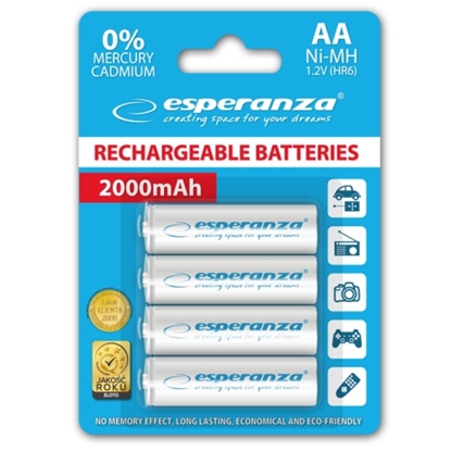 Picture of Esperanza EZA104W PRECHARGED HR6 2000MAH ALWAYS READY BLISTER PACK 4PCS.